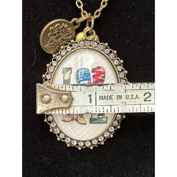 Patriotic "Love" Pendant Necklace With Rhinestones and USA Charm 4th Of July Cam - Picture 5 of 6